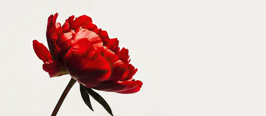 Aufkleber - Stunning red peony flower set against a white background Low key image of a blooming peony for decorative purposes. with copy space image. Place for adding text or design