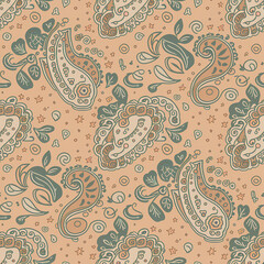 paisley and floral element pattern, muted colors , a fusion of modern colors and rich texture 