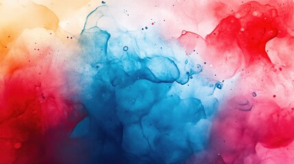 Poster - Red Pastel Ink Spot Creative Abstract Spill Natural Red Colour Wash Blue Tie Dye Ink Mark Abstract Brush Stroke Fluid Colour Background Watercolour Effect Ink Splat Texture