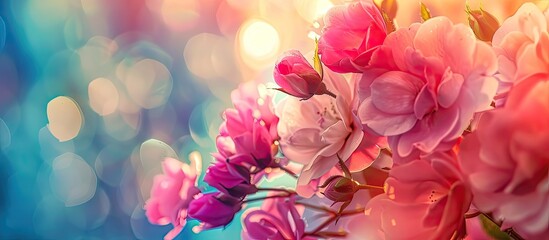 Poster - Selective focus on a close up of a colored flower with a blurred background. with copy space image. Place for adding text or design