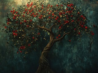 fantasy flowering tree in a medieval style featuring plant elements for a captivating poster design