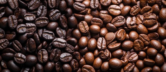 Wall Mural - Roasted coffee beans and fresh coffee beans. with copy space image. Place for adding text or design