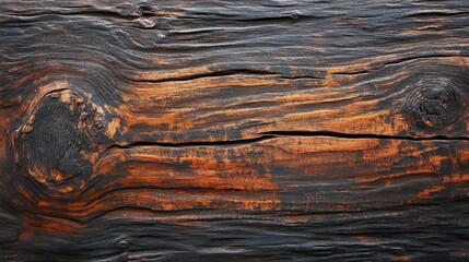 Wall Mural - A close-up of textured, dark wooden surface with natural patterns and grain.