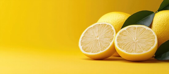 Fototapete - Lemon set against a bright yellow background. with copy space image. Place for adding text or design