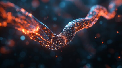 Futuristic Blockchain Network Visualization: A stylized representation of blockchain technology, with digital chains and nodes glowing in a dark space.