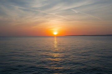 Wall Mural - Sunset Over the Sea Isolated on White Background with Scenic Horizon and Tranquil Water