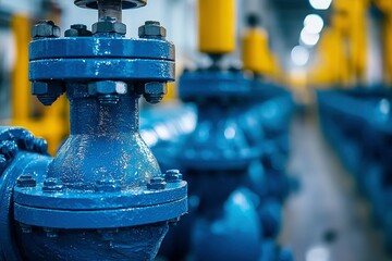 Close-up of a Blue Industrial Valve with Condensation