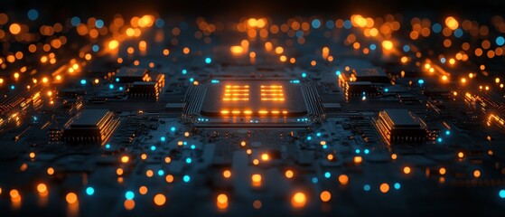 Wall Mural - Illuminated Circuit Board with Glowing Components