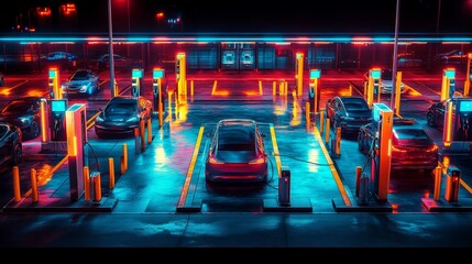 Autonomous AI-powered transportation systems managing electric vehicle charging stations: AI monitoring and controlling EV charging stations for efficiency.