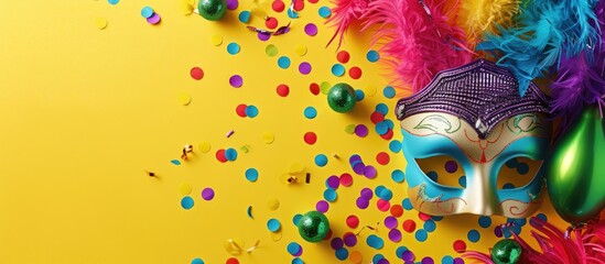Aufkleber - Colorful carnival flat lay with copyspace Mardi Gras accessories