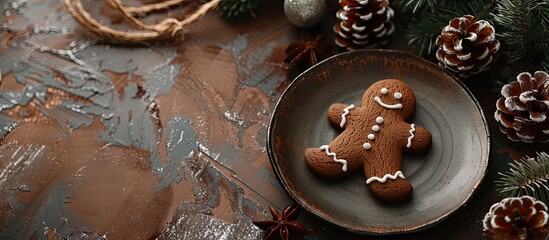 Poster - gingerbread on the holiday table New Year s dessert sweet treat christmas delicious serving size portion top view copy space for text food backdrop rustic