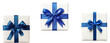 © Yhs City - Set of White gift box with blue ribbon, top view, full length, isolated on transparent background, elegant present