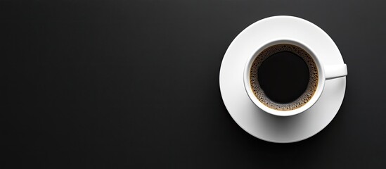 Aufkleber - White cup filled with black coffee on a black background Top view with copyspace for your text Horizontal or vertical