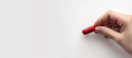 Poster - The injured hand is grasping the pill capsule against a white background with copy space