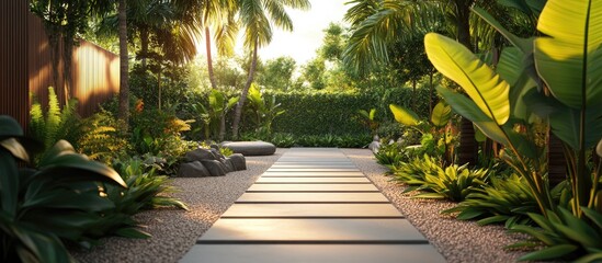 Aufkleber - fascinating walkway in the yard. with copy space image. Place for adding text or design