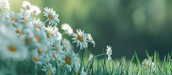 Fototapete - Blooming daisies on the green backdrop of summer. with copy space image. Place for adding text or design