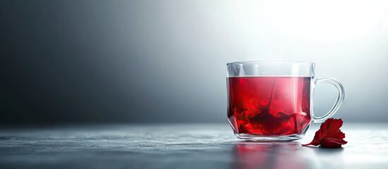 Aufkleber - Transparent glass cup filled with hot red tea made from hibiscus Copy space