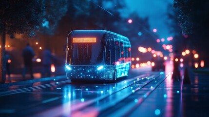 Canvas Print - Futuristic Tram at Night.