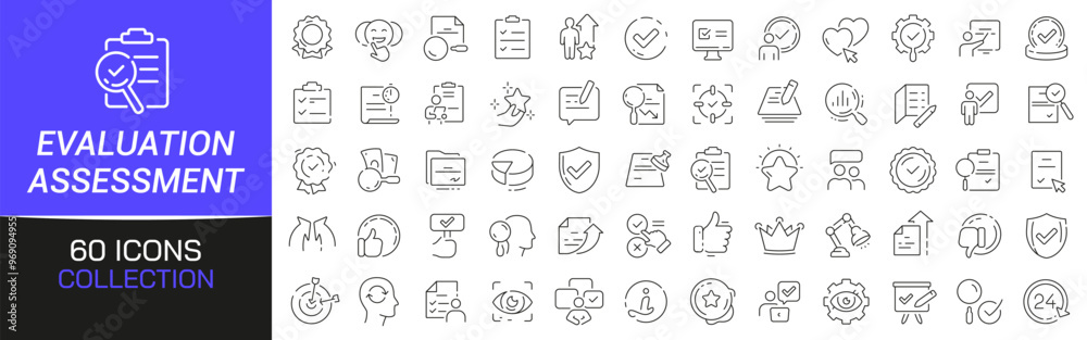 Evaluation and assessment line icons collection. Thin outline icons ...