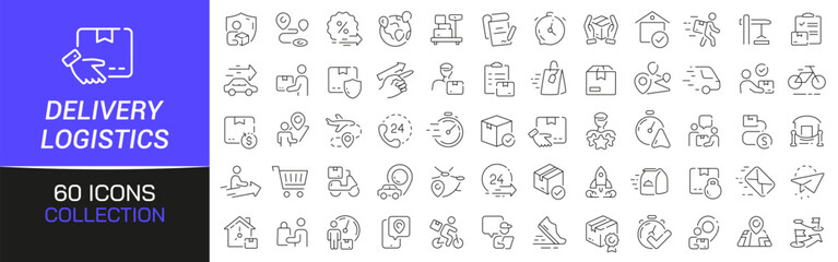 Poster - Delivery and logistics line icons collection. Thin outline icons pack. UI icon collection. Set of line web pictogram