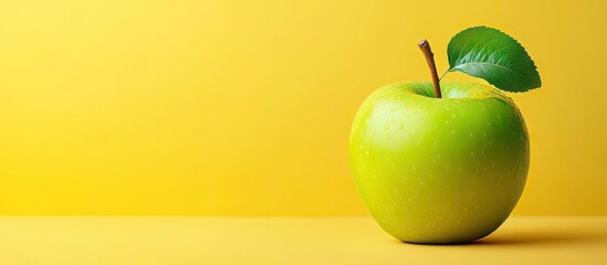 Aufkleber - green apple on yellow backdrop with copyspace