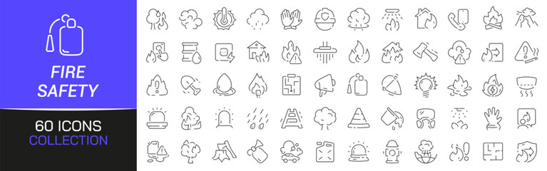 Poster - Fire safety line icons collection. Thin outline icons pack. UI icon collection. Set of line web pictogram