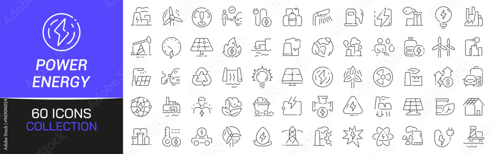 Power and energy line icons collection. Thin outline icons pack. UI ...