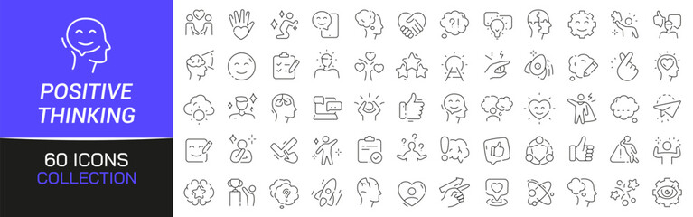 Poster - Positive thinking line icons collection. Thin outline icons pack. UI icon collection. Set of line web pictogram