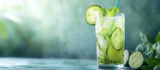 Aufkleber - Cucumber Cooler mocktail is a refreshing beverage for summer. with copy space image. Place for adding text or design