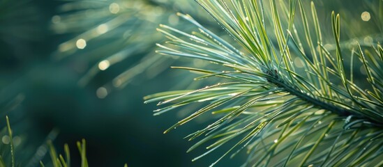 Fototapete - Beautiful macro shot of the original two tone green and silvery pine needles from the Japanese pine Pinus parviflora Glauca Nature concept for design featuring copy space