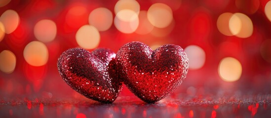 Poster - Top view arrangement of red hearts against a colorful background Concept of romantic relationships Valentine s Day. with copy space image. Place for adding text or design