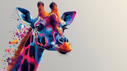 Semiabstract giraffe whose spots dissolve into colorful geometric shapes blending wildlife with modern artistic abstraction