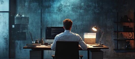 Aufkleber - Young entrepreneur working in an office seated at a desk. with copy space image. Place for adding text or design