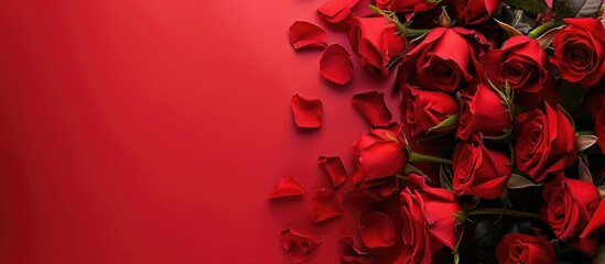Poster - Five red roses with a blank area for text isolated. with copy space image. Place for adding text or design