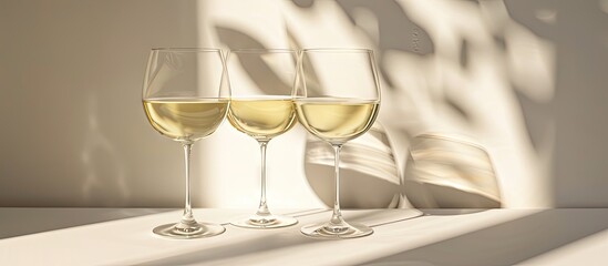 Poster - Wine glasses casting shadows on a white background. with copy space image. Place for adding text or design