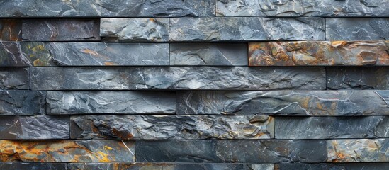 Poster - High resolution background pattern of natural black slate stone Top view Copy space