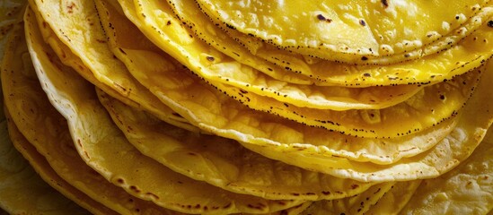 Poster - A pile of corn tortillas set against a white background. with copy space image. Place for adding text or design