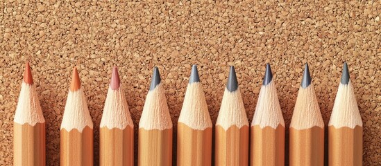 Poster - A collection of wooden pencils placed on a cork board. with copy space image. Place for adding text or design