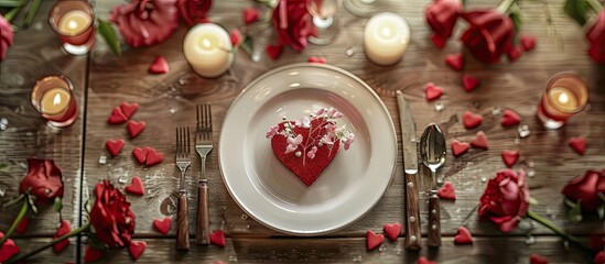 Valentine s Day arrangement with silverware. with copy space image. Place for adding text or design