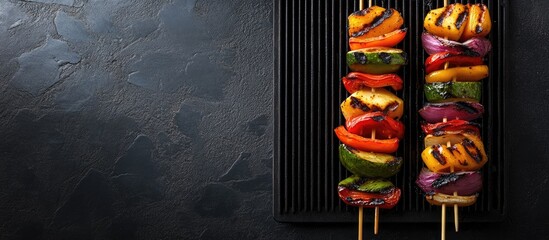 Aufkleber - Vegetable and cheese skewers on an electric grill. with copy space image. Place for adding text or design