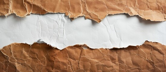 Poster - brown paper ripped away to uncover a white section. with copy space image. Place for adding text or design