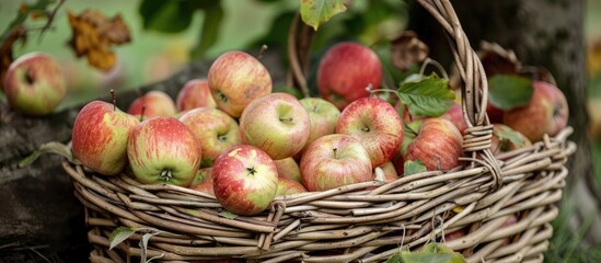 Aufkleber - Basket of harvested apples. with copy space image. Place for adding text or design