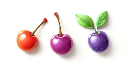 cartoon cherry, berry, plum isolated on white background