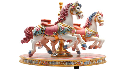 a carousel horse statue on a white background. 