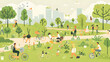 © Zyariss - Diverse group of people enjoying outdoor activities in a vibrant city park. Concept of community, recreation, and urban lifestyle.
