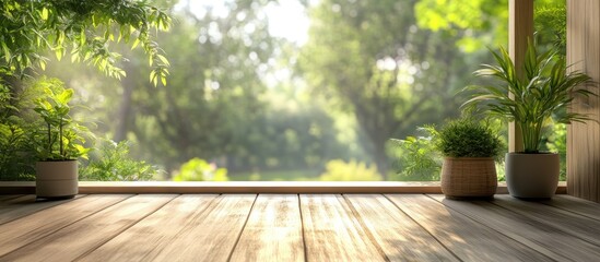 Fototapete - Balcony and terrace with a blurred nature background. with copy space image. Place for adding text or design