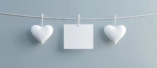 Blank love letter hanging on a line with white hearts Valentine s Day Mother s Day. with copy space image. Place for adding text or design