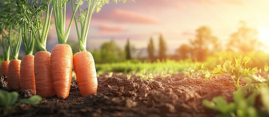 Aufkleber - harvest mature carrots in the garden with a backdrop of the carrot field. with copy space image. Place for adding text or design