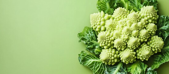 Poster - Romanesco cauliflower cabbage tasty vegetable nutrient rich diet food menu idea Food backdrop Top view Copyspace