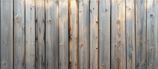 Leinwandbilder - Close up of an aged vintage weathered gray brown unpainted solid wooden fence or gate made of planks and boards Ecological texture with vertical copy space and a sunny crackled background
